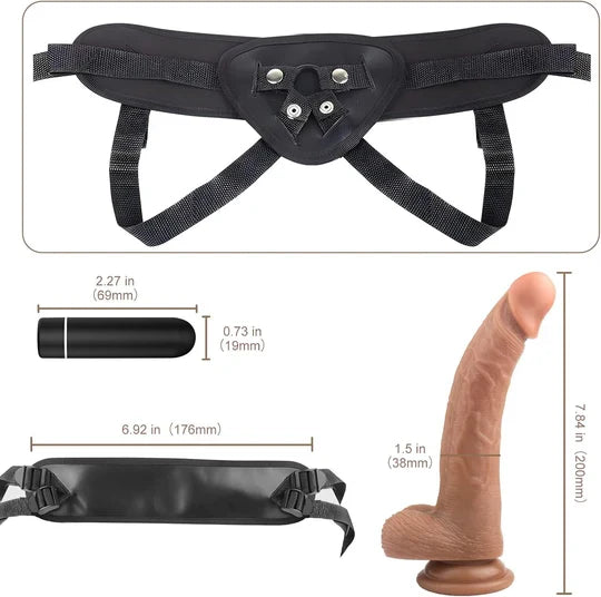 Strap-on Realistic Vibrating Dildo Wearable Harness with Bullet Vibrator, Detachable Silicone G Spot Stimulator,